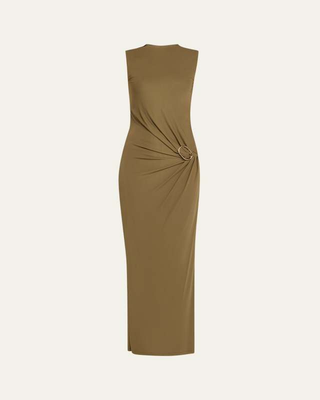 Sleeveless Viscose Knit Maxi Dress with Buckle